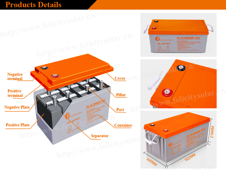 Batterie solaire gel 200ah 12v décharge Lente - EcoWatt